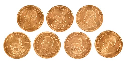 Seven South African One-Ounce Gold Krugerrand Coins 