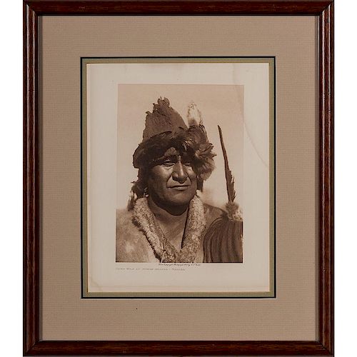 Edward Curtis (American, 1868-1952) Photogravure, Packs Wolf as Numak-Makaha - Mandan