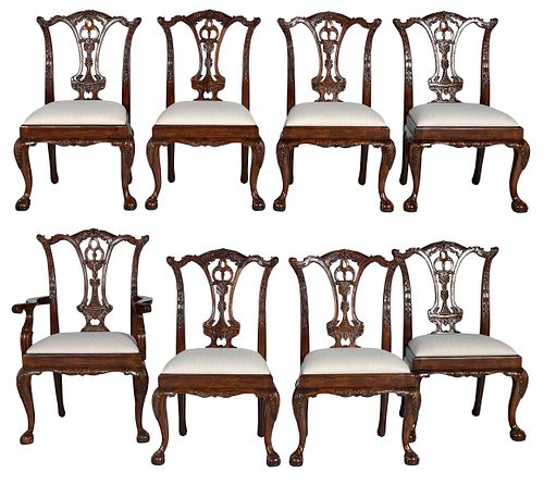 Set of Eight Chippendale Style Carved Mahogany Dining Chairs