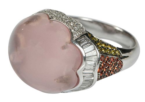 18kt. Rose Quartz, Diamond, and Sapphire Ring