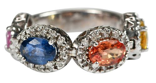 Multi Colored Sapphires and Diamond Ring