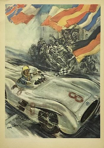1954 1955 Mercedes-Benz original victory poster by Hans Liska, Germany, 1955