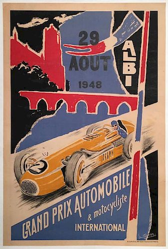 Grand Prix Automobile et Motocycliste International d’Albi 1948 original poster by Howard Julien