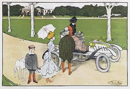L'Elégante à l' Automobile by Maurice Biais, France, ca. 1905, multicolor lithograph