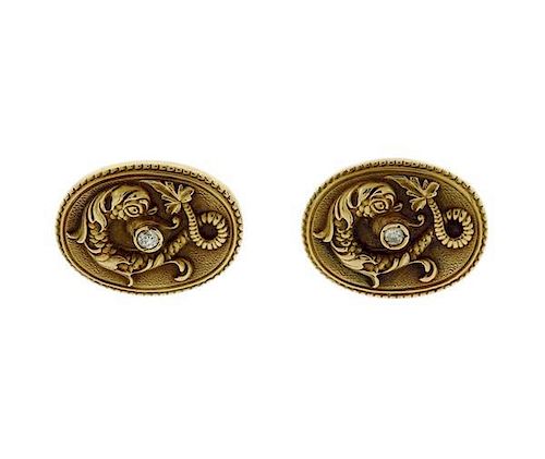 Antique Art Nouveau 14k Gold Diamond Cufflinks