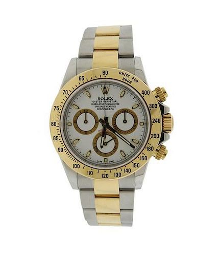 Rolex Daytona 18k Gold Steel Chronograph Watch 116523