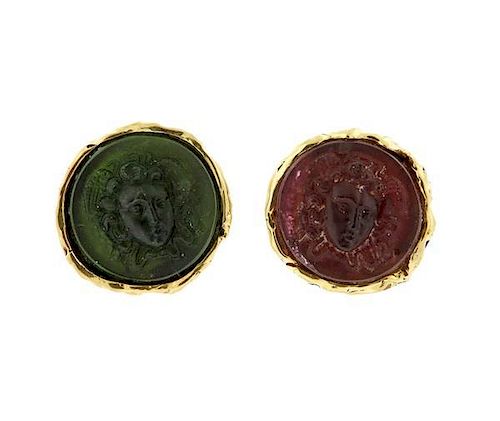 14k Gold Color Glass Cameo Large Cufflinks