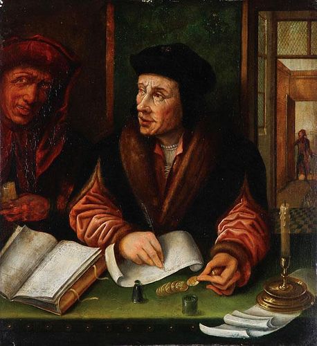 DUTCH OIL PAINTING OF THE MONEY CHANGER
