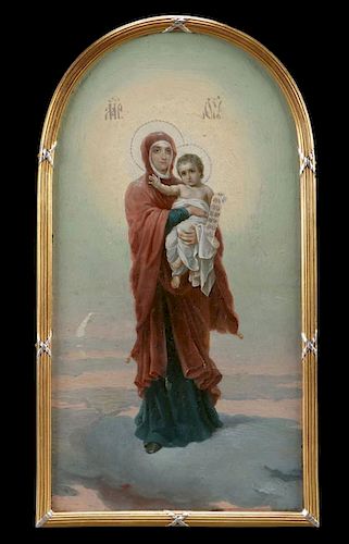 A FINE RUSSIAN ICON OF THE MOTHER OF GOD