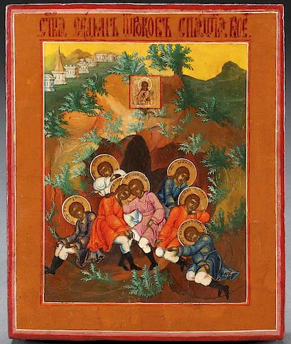 A RUSSIAN ICON OF THE SEVEN SLEEPERS OF EPHESUS