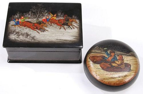 A PAIR OF RUSSIAN LACQUERWARE BOXES