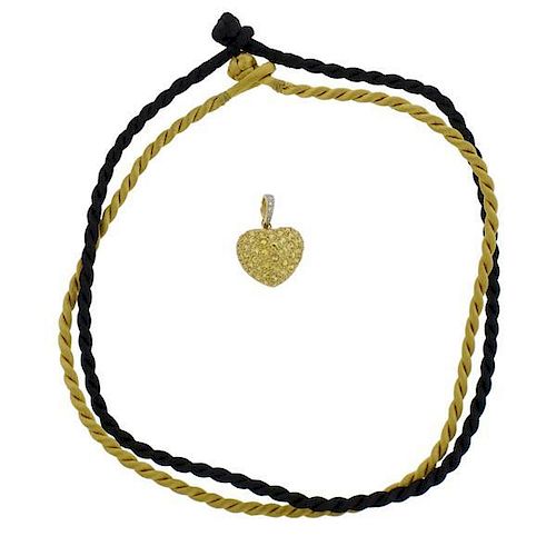 18k Gold Diamond Gemstone Heart Pendant Cord Necklace