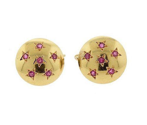 Retro 14k Gold Ruby Earrings