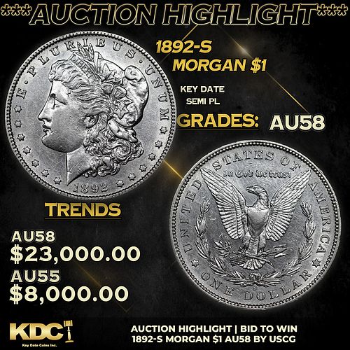 ***Auction Highlight*** 1892-s Morgan Dollar $1 Graded Choice AU/BU Slider By USCG (fc)