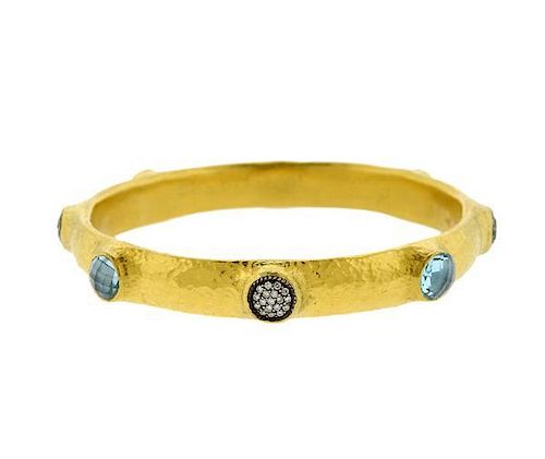 Gurhan 24k Gold Diamond Gemstone Bangle Bracelet