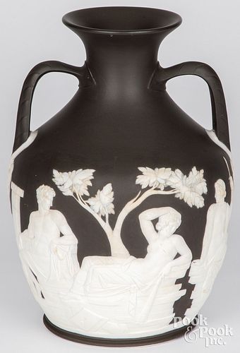 Wedgwood black jasperware Portland vase, 10 1/4" h