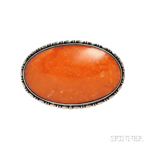 Silver and Amber Brooch