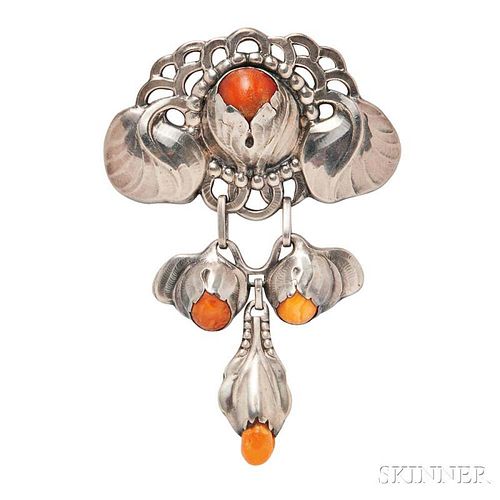 Silver and Amber Brooch,