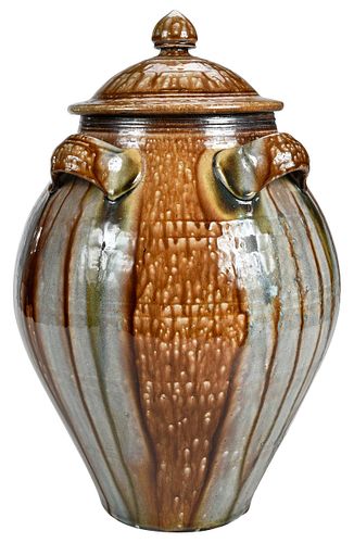 Decorated NC Lidded Stoneware Jar