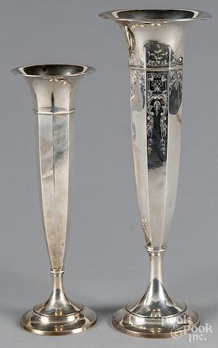 Two weighted sterling silver vases