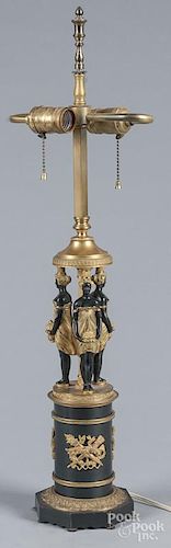 French bronze figural table lamp, early 20th c., 25 1/2'' h.