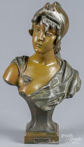 Patinated white metal sculpture of Minerva, early 20th c., 17'' h.