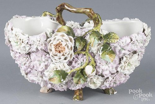 Porcelain basket with applied flowers