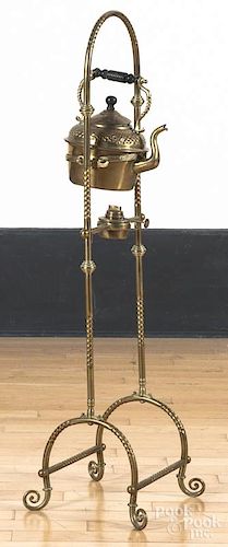 Brass kettle stand, 38'' h.