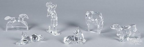 Six crystal figures by Baccarat, Waterford, Daum, and Hoya, tallest - 6 1/2''.