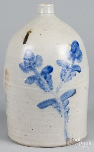 Pennsylvania five-gallon stoneware jug, 19th c., attributed to Shenfelder, with cobalt floral decora