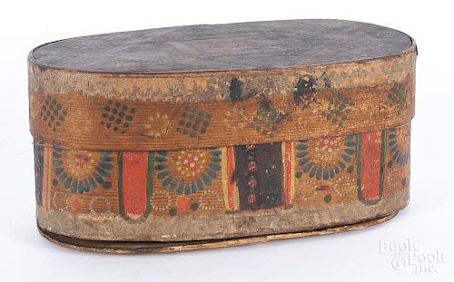 Continental painted bentwood box, 19th c., 4 1/4'' h., 9 3/4'' w.