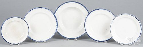 Five pieces of blue feather edge pearlware, 19th c., largest - 10 1/4''.