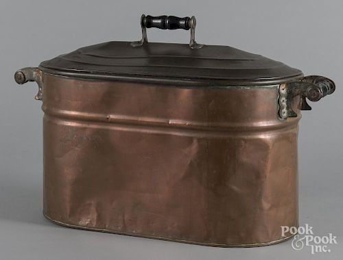 Large copper tub, 16'' h., 25'' w.