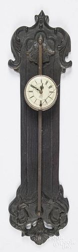German oak saw clock, 27'' h.