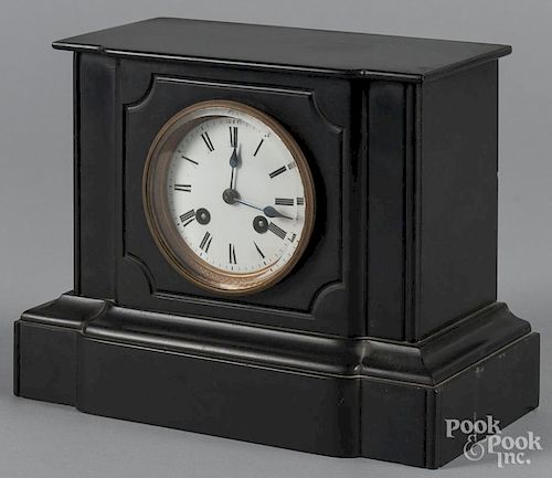 Slate mantel clock, late 19th c., 8'' h., 10 3/4'' w.