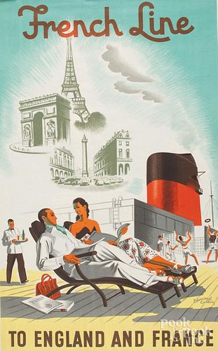 Vintage TWA Greece travel poster, together with an Edouard Collin French Line poster.