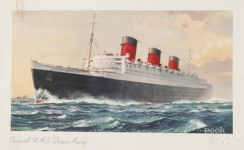 Five Cunard line ship travel posters.