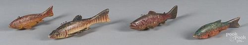 Four carved and painted fish decoys, mid 20th c., longest - 8 1/4''.