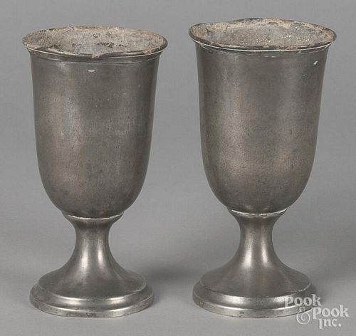 Pair of pewter chalices, 19th c., probably New England, 7'' h.