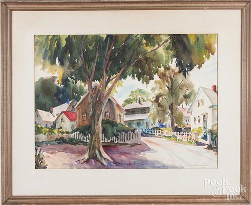 James Merrick (American 1905-1985), watercolor street scene, probably Provincetown, signed lower rig