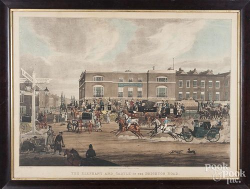 English color engraving, after James Pollard, titled The Elephant and Castle on the Brighton Road,