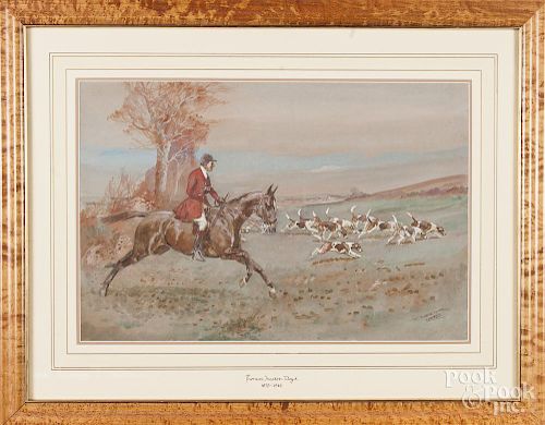 Thomas Ivester Lloyd (British 1873-1942), watercolor and gouache fox hunt scene, signed lower right,