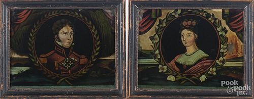 Pair of reverse prints on glass of Prince Leopold and Princess Charlotte, 6 1/2" x 8 1/2".