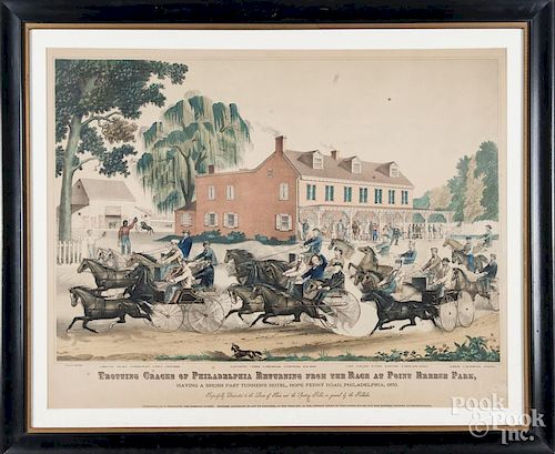 Color lithograph by H. Pharazyn 1870, titled Trotting Cracks of Philadelphia Returning from the Rac