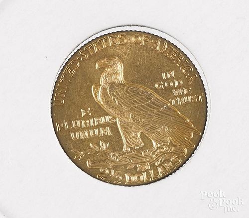 Two and a half dollar Indian Head gold coin, 1909.