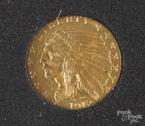 Two and a half dollar Indian Head gold coin, 1913.