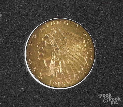 Two and a half dollar Indian Head gold coin, 1915.