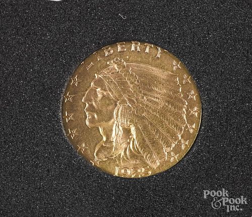 Two and a half dollar Indian Head gold coin, 1925 D.