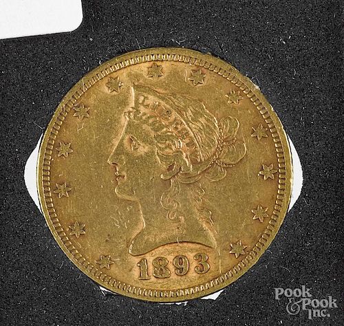 Ten dollar Liberty Head gold coin, 1893.