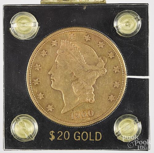 Twenty dollar Liberty Head gold coin, 1900 S.
